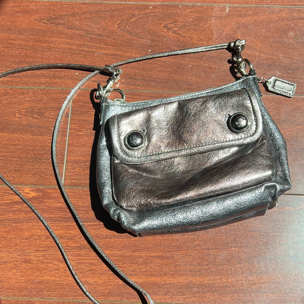 Coach Metallic Black Leather Crossbody Bag
